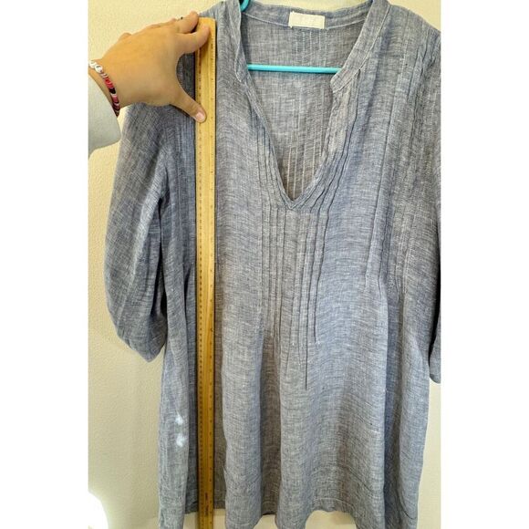 CP Shades Regina 100% Linen Collarless Pleated Bodice Tunic Top Women's Small - Picture 9 of 12
